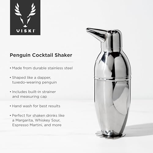 Viski Penguin Cocktail Shaker 17 oz Stainless Steel