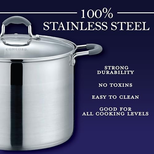 Concord Stainless Steel Stock Pot with Glass Lid 7 QT