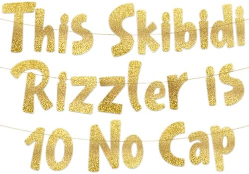 10 No Cap Gold Glitter Banner for 10th Birthday