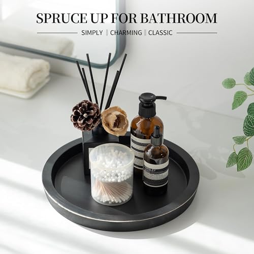Hanobe Black Round Wooden Coffee Table Tray
