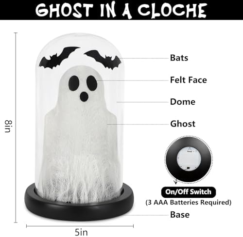DAZONGE Halloween Decorations Lighted Glass Dome Ghost Cloche