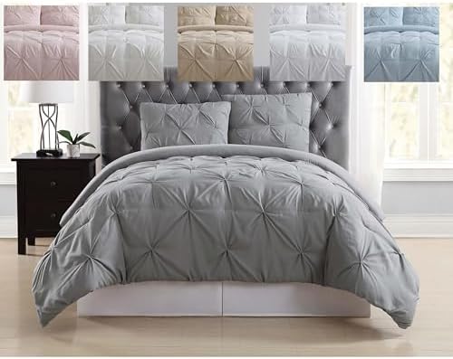 TRULY SOFT Grey Pleated Duvet Set 3-Piece