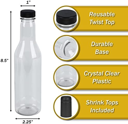 PELLAH 12 Oz PET Plastic Bottles with Screw Closures and Heat Shrink Seals