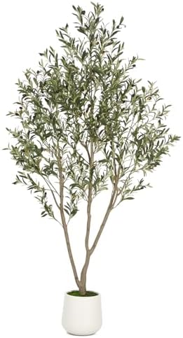 VIVATREES 7FT Artificial Olive Tree with White Planter