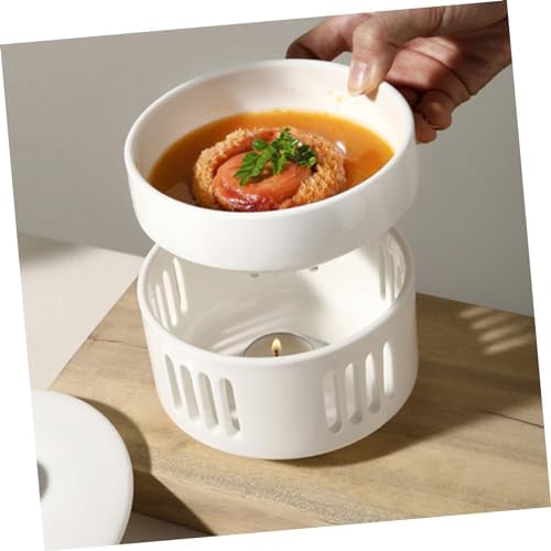 GLEAVI Ceramic Soup Stew Bowl with Lid and Heating Base