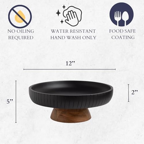 Lavauk Mango Wood Fruit Bowl with Black Pedestal
