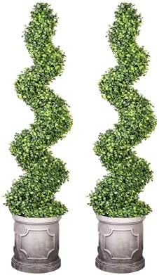 VIVATREES 3FT Spiral Boxwood Topiary Trees with Planter 2 Pack