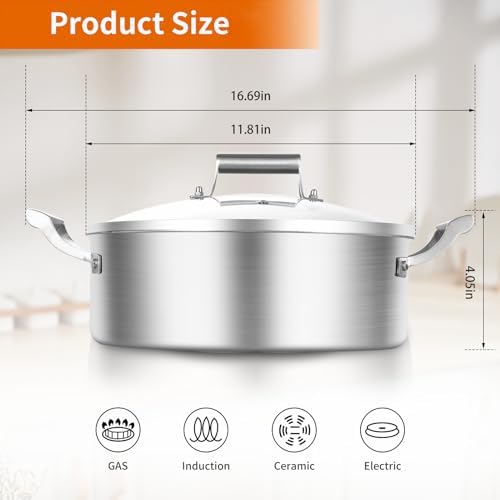 Delarlo 7QT Tri-Ply Stainless Steel Stock Pot with Glass Lid