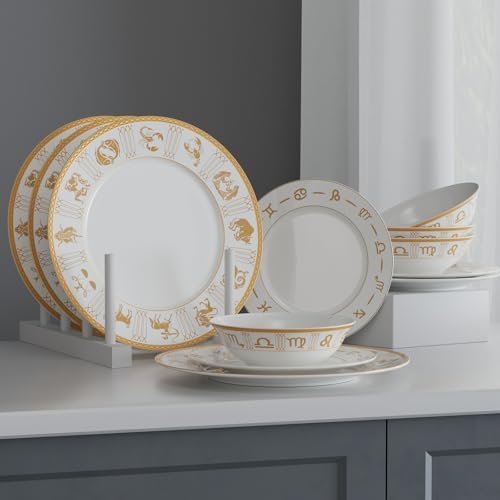 FASTELLONG Cereal Bowls Set of 4 Brown Porcelain Bowls with Constellation Design