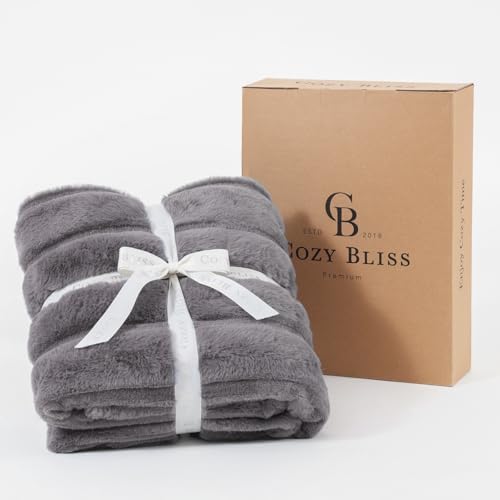 Cozy Bliss Faux Fur Throw Blanket Grey