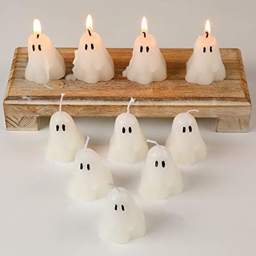 Jutom 10 Pack White Halloween Decor Candles