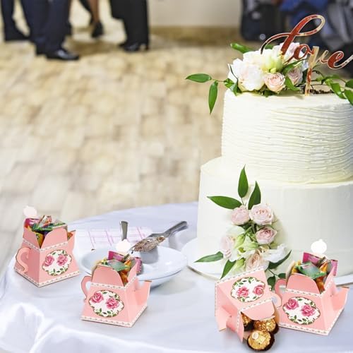 Eorbow 50 Pack Teapot Candy Boxes with Ribbons