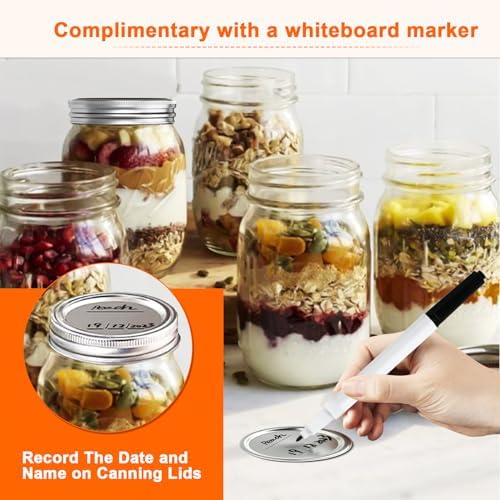 52 PCS Reusable Mason Jar Lids and Rings with Whiteboard Marker