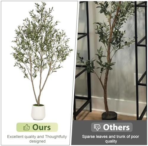 VIVATREES 7FT Artificial Olive Tree with White Planter