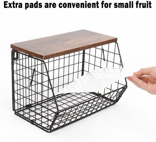 Livabber Fruit Basket with Wood Shelf and 4 S-Hooks