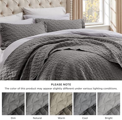 Bedsure Queen Size Quilt - Grey Basket Weave Bedspread with Soft Touch