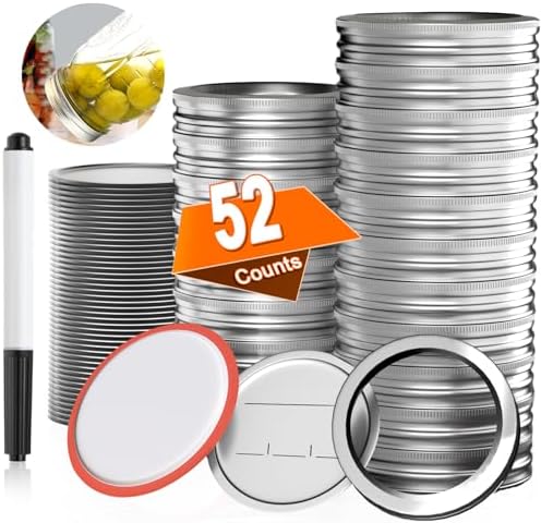 52 PCS Reusable Mason Jar Lids and Rings with Whiteboard Marker