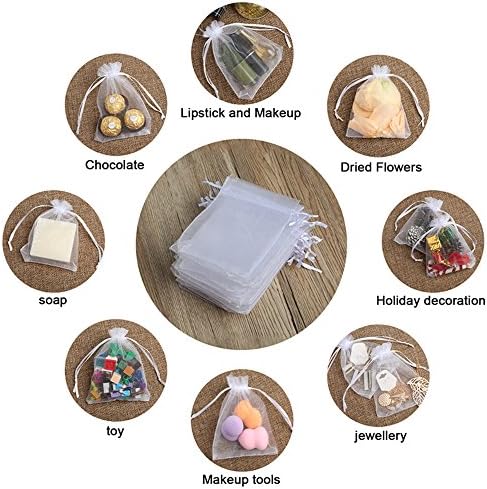 Hopttreely 100PCS Premium White Organza Bags for Wedding Jewelry Party Favors