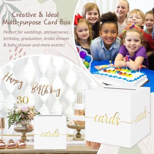 QIKSION Gold Foil White Card Box for Wedding Party