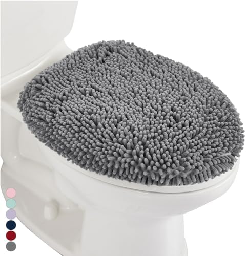 GORILLA GRIP Soft Chenille Toilet Lid Cover Gray