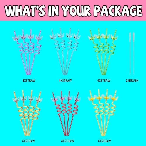 Glitter Princess Party Favors Reusable Straws with Crowns