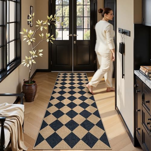 Lahome Checkered Jute-Style Runner Rug 2x8 Non-Slip Indoor Outdoor