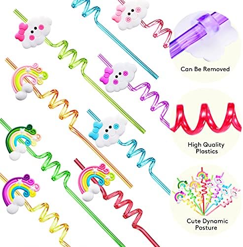 Rainbow Cloud Patterned Reusable Drinking Straws Set of 26