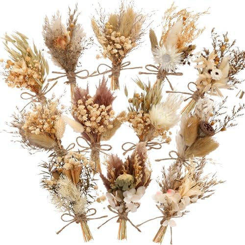 Layhit 12 Pack Mini Boho Dried Flower Bouquets Wedding Decor