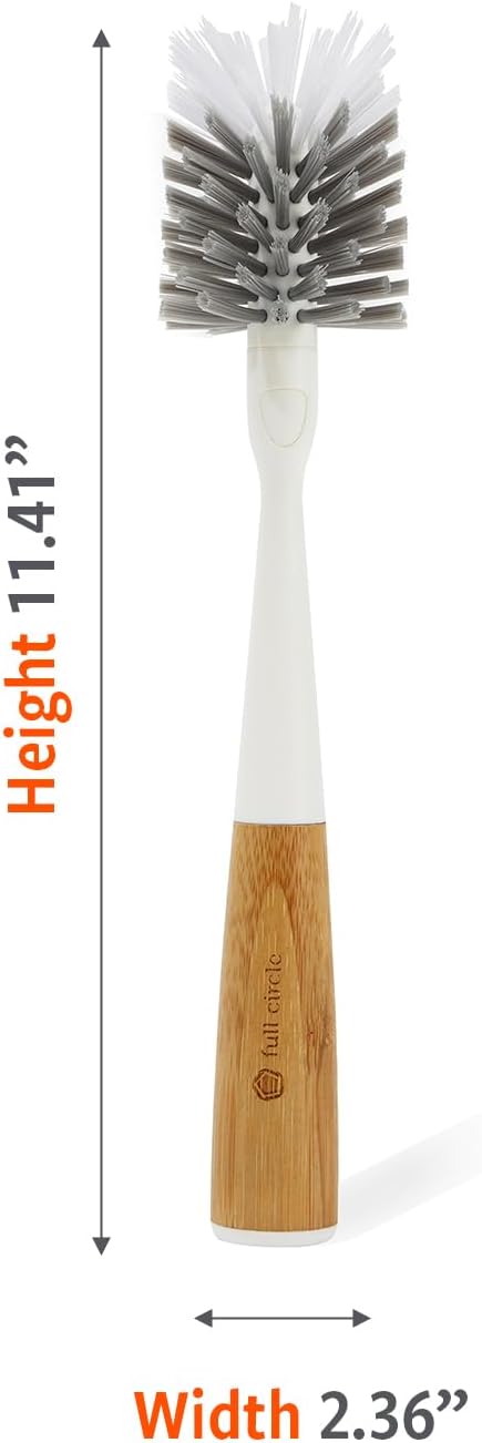 Full Circle Clean Reach Bottle Brush with Bamboo Handle and Replaceable Head