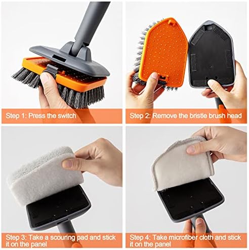 Tile Tub Scrubber Brush with 3 Heads and 56 Long Handle