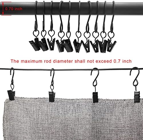 Stainless Steel S Hooks Curtain Clips 50 Pack Black 3 Inch