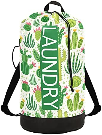 Cactus Laundry Bag Backpack with Dirty Clothes Organizer Extra Large Heavy Duty