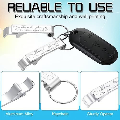 Dandat 100 Pcs Silver Bottle Opener Keychain Wedding Favor Gifts