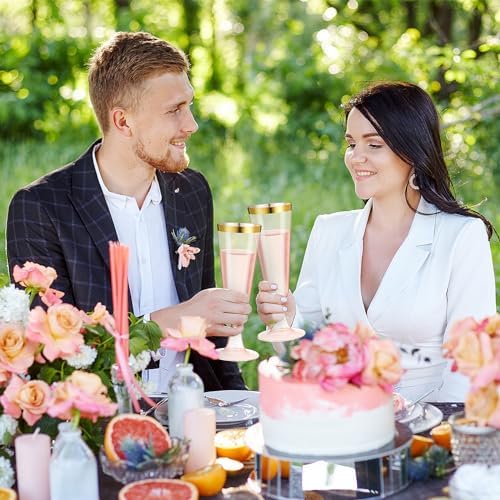 Dandat 100 Pcs Pink Champagne Flutes with Gold Rim