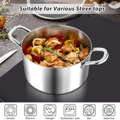 E-far 6 Quart Stock Pot with Glass Lid and Tri-Ply Steel