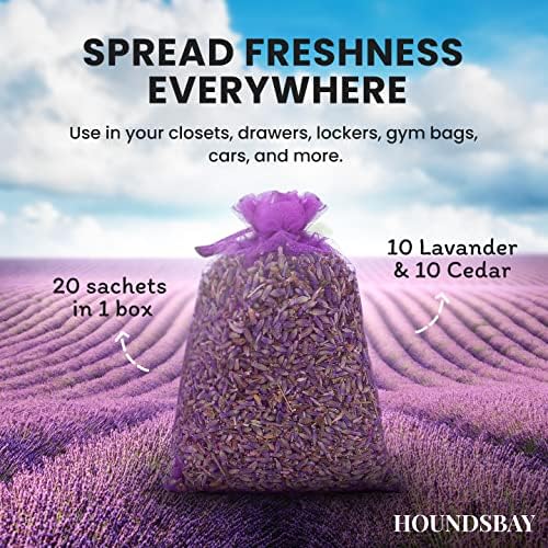 All-Natural Cedar and Lavender Sachet 20 Pack with Hanger Hooks