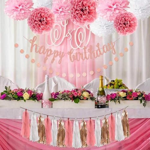 OuMuaMua Rose Gold Birthday Decorations Set