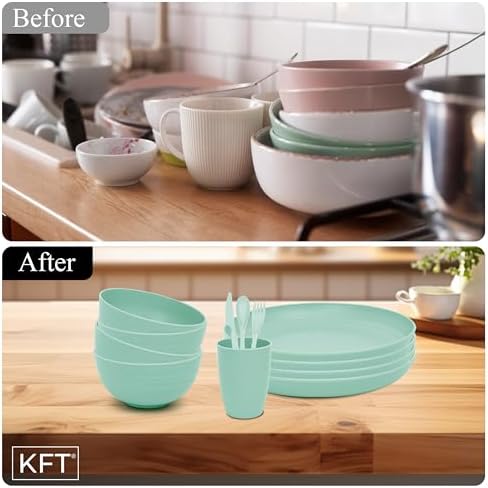 Wheat Straw Dinnerware Set for 4 - Green 24pc