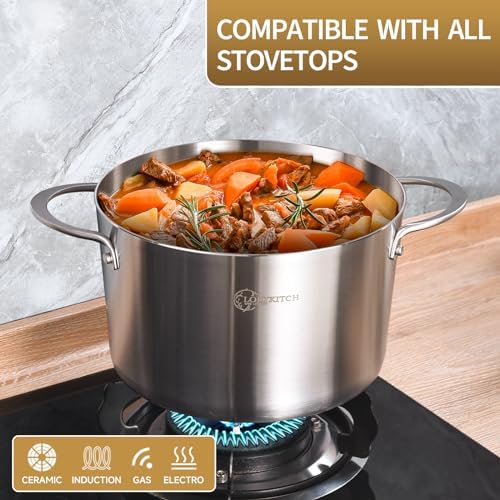 LOLYKITCH 3 Qt Tri-Ply Stock Pot with Lid and Steamer