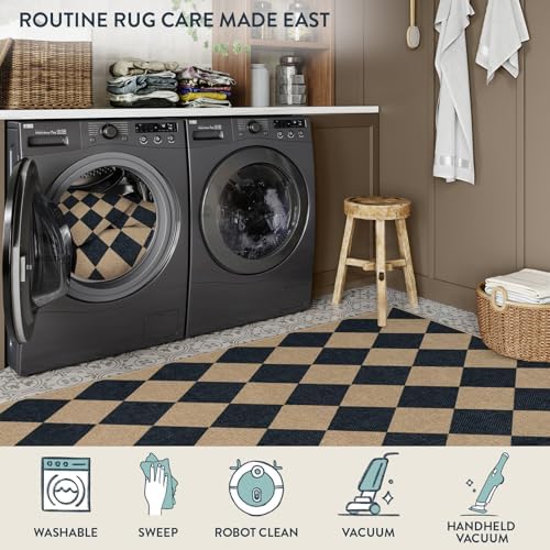 Lahome Checkered Jute-Style Runner Rug 2x8 Non-Slip Indoor Outdoor