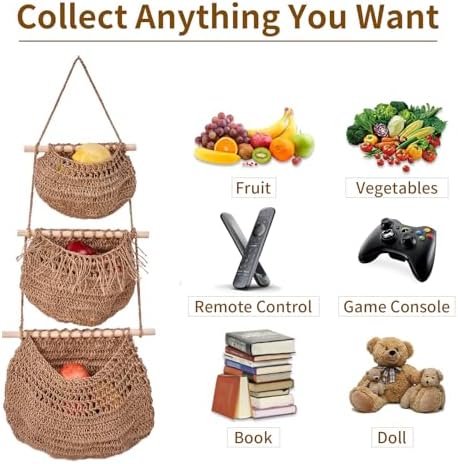 3-Tier Handmade Bohemian Hanging Fruit Basket for Kitchen Storage