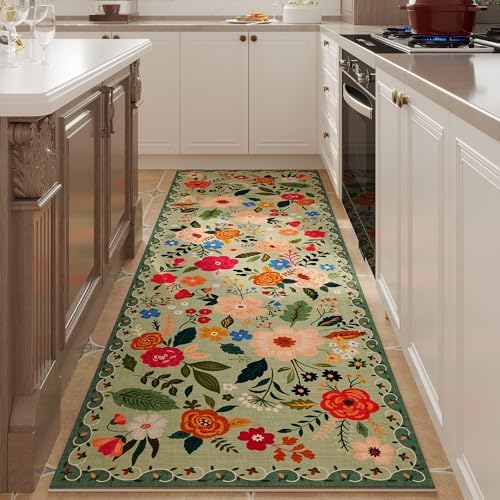 Rugcomf Soft Floral Runner Rug with Non-Slip Rubber Backing