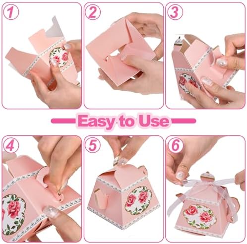 Eorbow 50 Pack Teapot Candy Boxes with Ribbons
