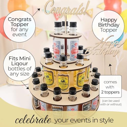 Shot Cake Party Centerpiece Display Three Tier Natural Wood