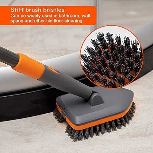Tile Tub Scrubber Brush with 3 Heads and 56 Long Handle