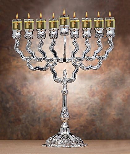 Studio Silversmiths Tall Silver Menorah Floral Inlay