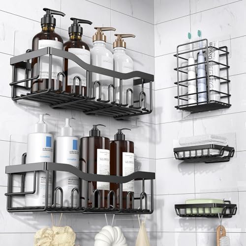 EUDELE Adhesive Shower Caddy 5 Pack Rustproof Stainless Steel Storage
