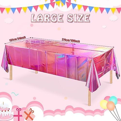4 Pack Iridescent Pink Plastic Tablecloths for Parties