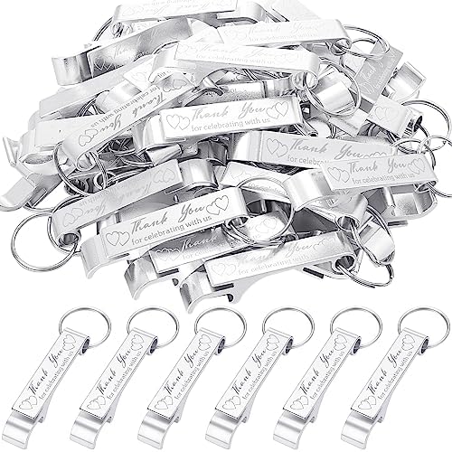 Dandat 100 Pcs Silver Bottle Opener Keychain Wedding Favor Gifts