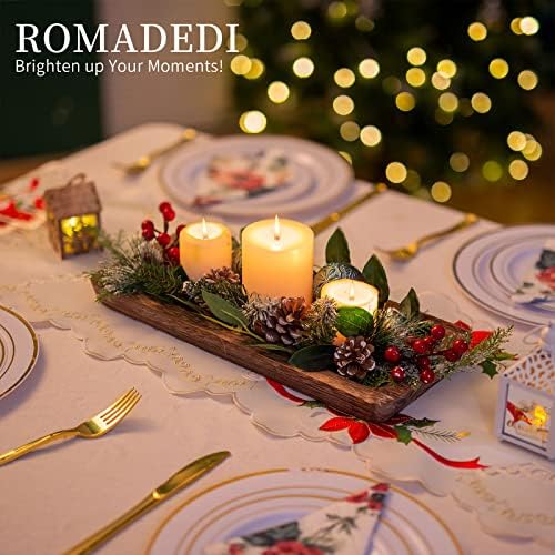 Romadedi Wooden Candle Holder Tray - Rustic Decorative Serving Platter